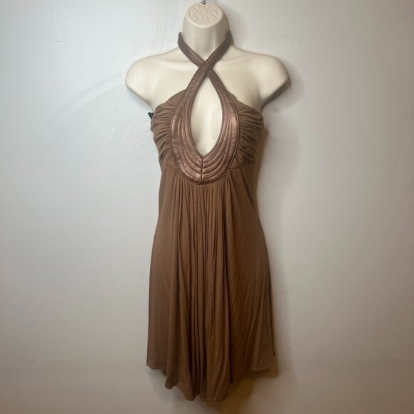 Vintage Faux Leather Accent Sky Mini Dress (S) - Picture 1 of 10